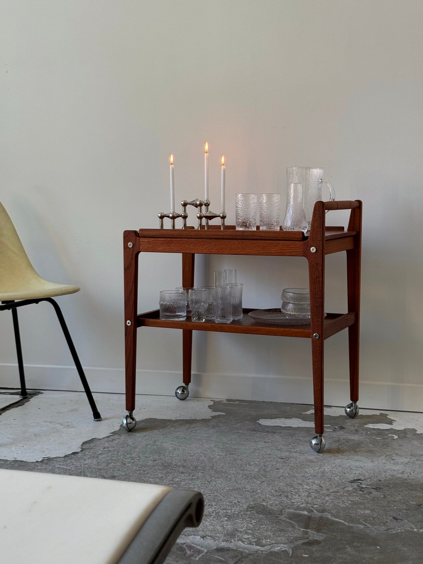 Teak bar cart by Erik Gustafson for Artie