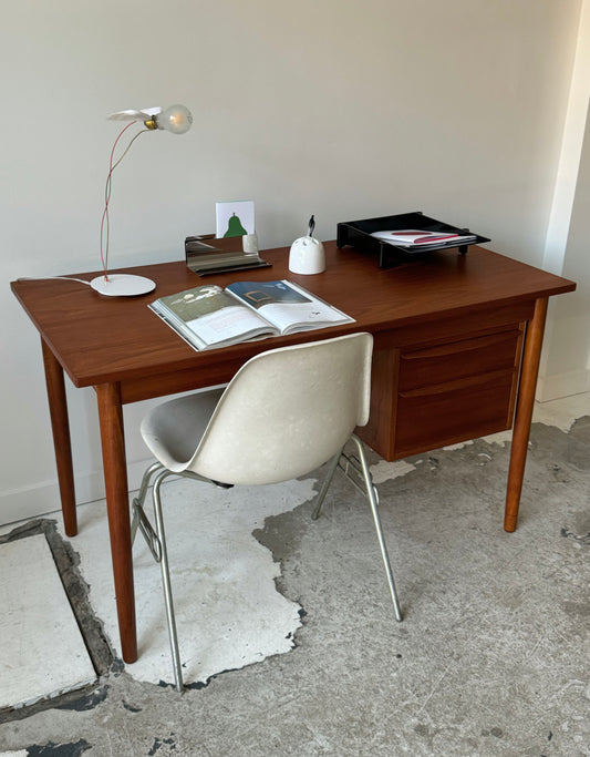 Teak desk with sliding drawer cabinet