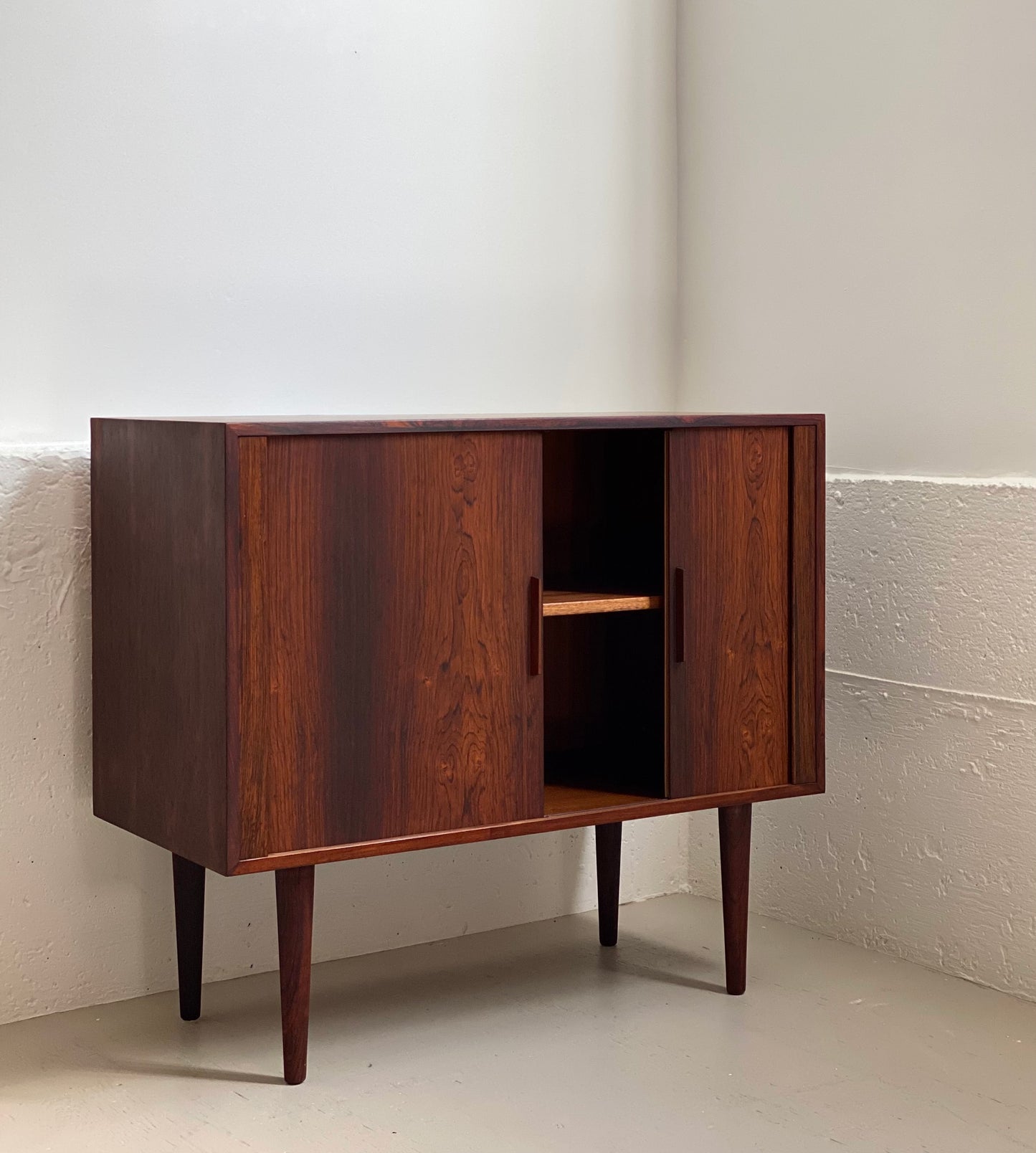 Rosewood tambour door cabinet by Kai Kristiansen for FM Møbler