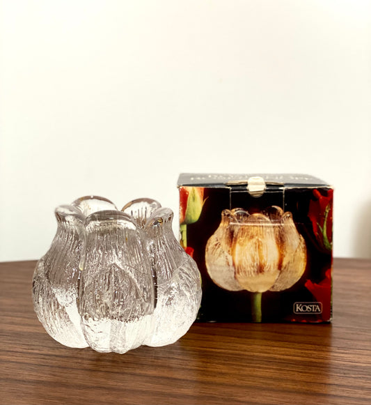 Rosebud crystal candleholder by Kosta Boda